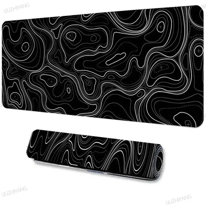 Black White Topographic Map Mouse Pad XXL Desktop Keyboard Table Pads Game Anti-slip Desk Mat Computer Accessories Long Mousepad