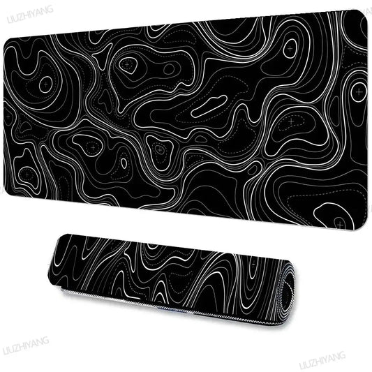 Black White Topographic Map Mouse Pad XXL Desktop Keyboard Table Pads Game Anti-slip Desk Mat Computer Accessories Long Mousepad