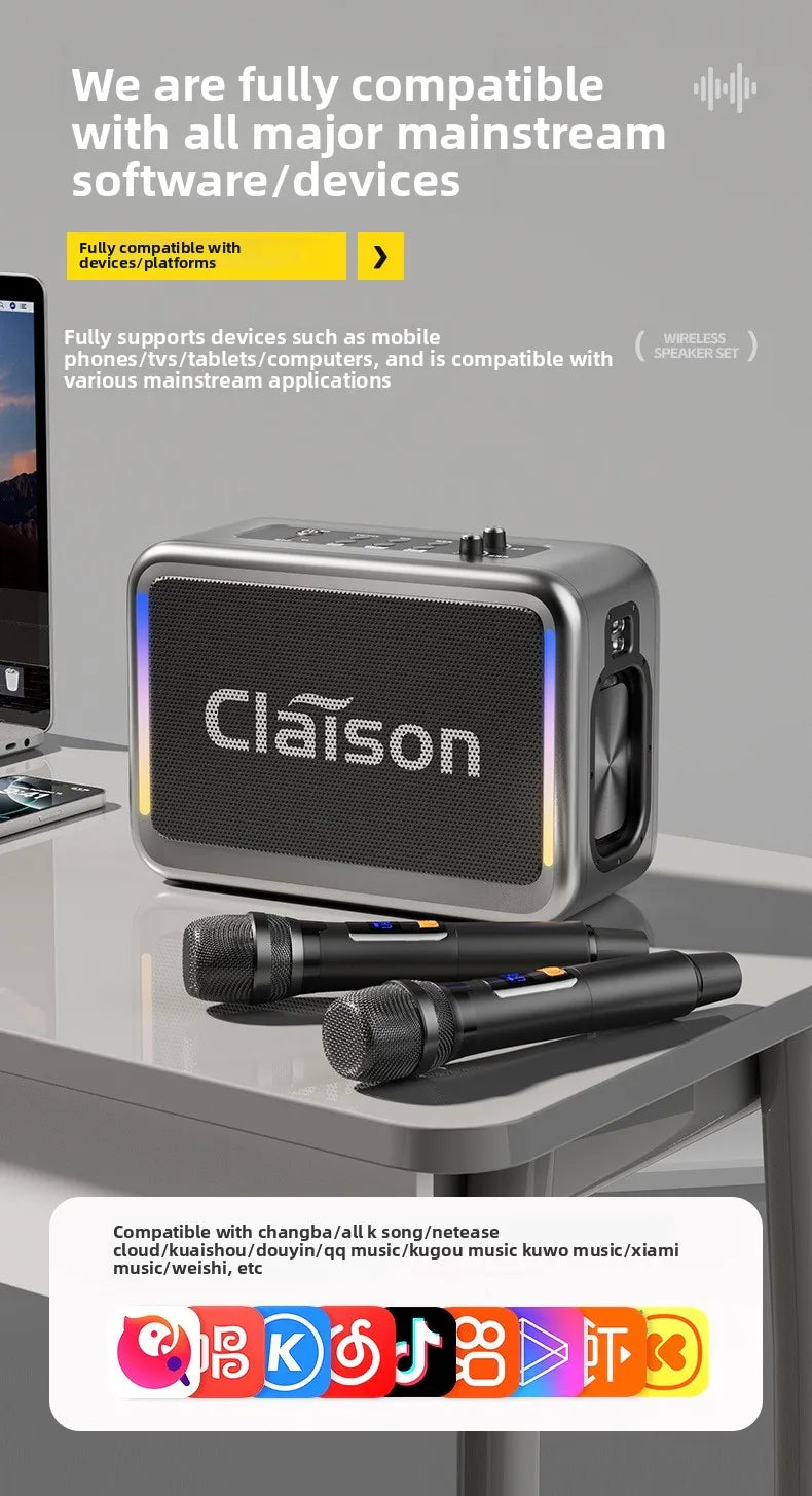 MW Audio Bluetooth Speaker LED Light Dual Mic Karaoke Outdoor Bass Booming Long Battery Life