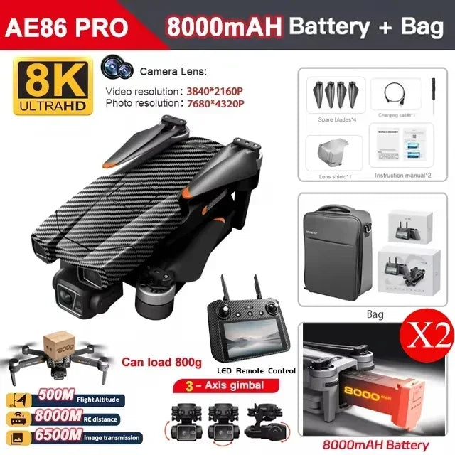 AE86 PRO MAX GPS Drone Professional 8K HD ESC Camera 5G FPV WiFi With 3-Axis Gimbal Flight 28 Minute Brushless RC Quadcopter 8KM