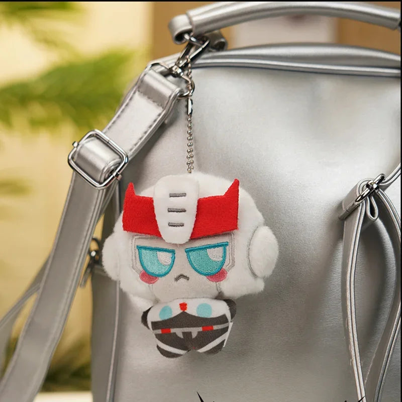 Cute Transforming Robot Plush Keychains - Optimus Shockwave Starscream Mini Stuffed Toys Trendy Bee Keyrings Fan Surprise Gifts
