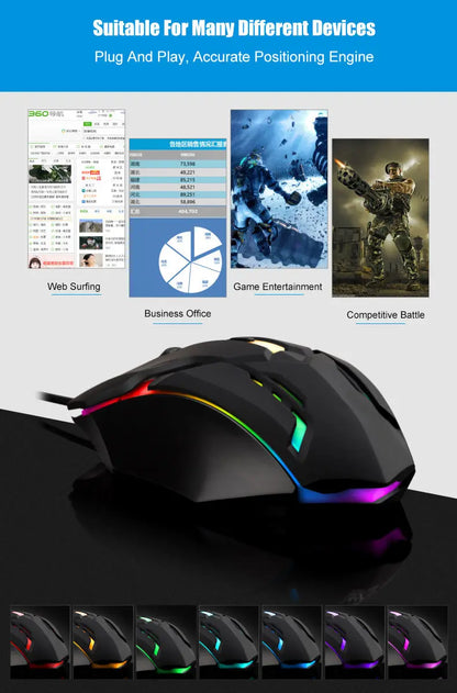 Latest high-quality ergonomic gaming mouse, suitable for desktop and laptop computers, 4-button USB RGB backlit mouse