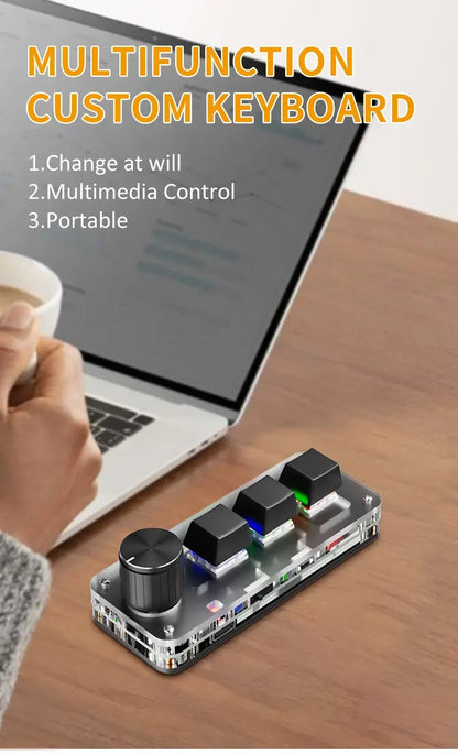 2.4G Bluetooth 3 Keys 1 Knob Customize Keyboard Macro Mechanical Keyboard Hot Swap Mini Keypad E-sports Game Copy Paste Shortcut