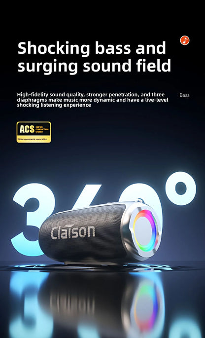 Portable Waterproof Bluetooth Speaker with Bass Stereo Sound LED Light Wireless Outdoor Speaker
