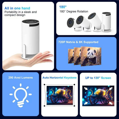 Projector 8K Wifi6 Projector 290ANSI Android 11 Dual WIFI Allwinner H713 BT5.0 1280*720P Home Cinema Outdoor portable HY300 Pro