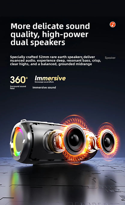 Portable Waterproof Bluetooth Speaker with Bass Stereo Sound LED Light Wireless Outdoor Speaker