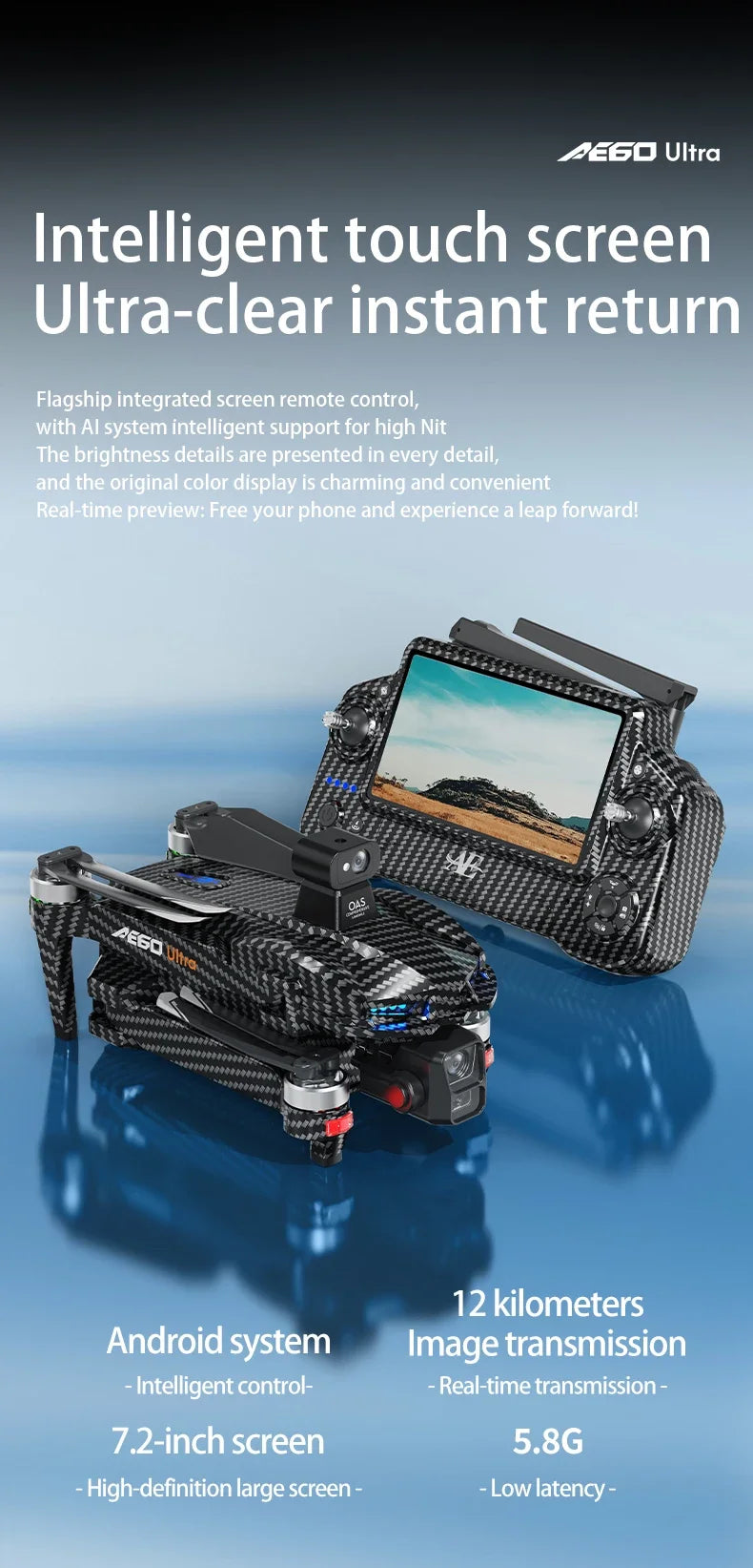 AE60 Can Airdrop Drone With 7.2 inch Screen 3-axis Gimbal Professional 4K HD Camera Laser Obstacle Avoidance Brushless Dron Toy