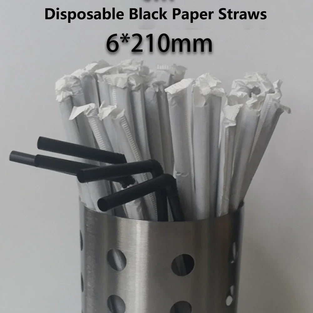 50-1500Pcs Black Drinking Straws Plastique Straws Single Piece Paper Packaging rietjes Flexible Party Kitchen Beverage Straws