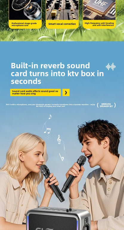 MW Audio Bluetooth Speaker LED Light Dual Mic Karaoke Outdoor Bass Booming Long Battery Life