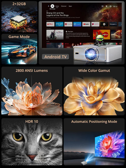 Voxflix M25 Home Cinema 1080P 4K 2800 ANSI Smart Home Projector Android TV 9.0 Game Mode Support voice search Movies Beamer