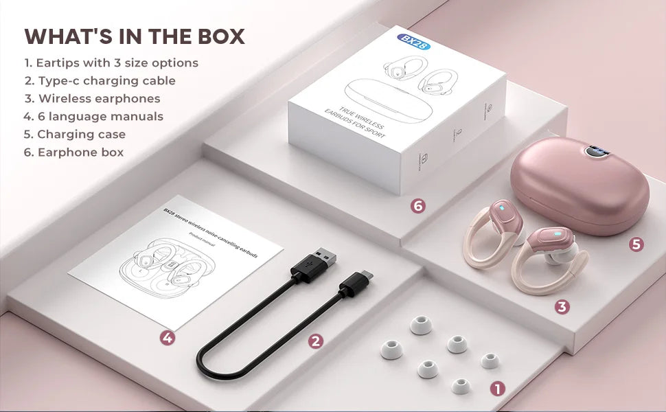 TWS NEW BX28 Wireless Bluetooth Headset 5.3 Earphones Bluetooth Headphones with ENC Mic Earbuds for Sports/Running/Workout/GYM