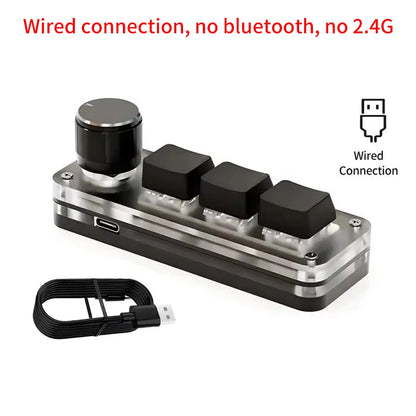 2.4G Bluetooth 3 Keys 1 Knob Customize Keyboard Macro Mechanical Keyboard Hot Swap Mini Keypad E-sports Game Copy Paste Shortcut