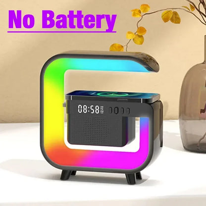 FM TF Bluetooth Speaker Phone Wireless Charger RGB Light for iPhone 16~12 Samsung Xiaomi Fast Charging Home Portable Speakers