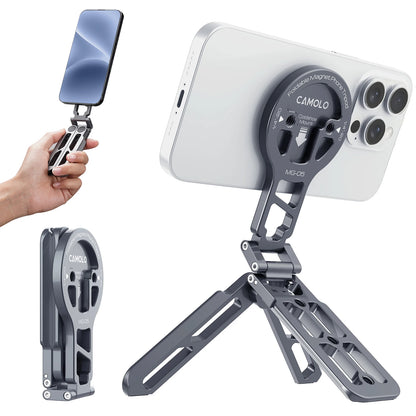 for Magsafe Tripod Magnetic Phone Holder for iPhone HUAWEI Foldable Desktop Phone Mount w/ Arca-Swiss Cold Shoe for Phone Vlog