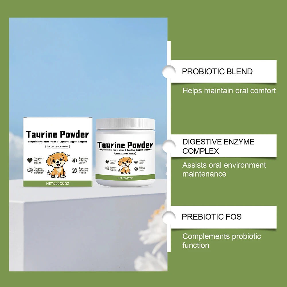 Dog Taurine Powder For Heart Health Supplement Gentle Formulas For Sensitive Stomachs. Caring Pet Parent