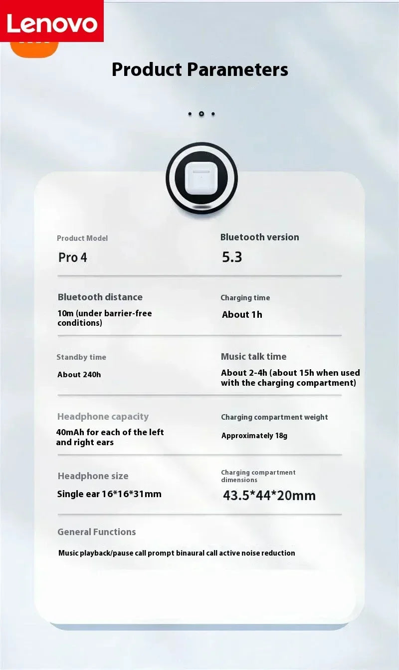 Lenovo Mini Wireless Bluetooth Earbuds Hi-Fi Sound Quality Noise-Cancelling Earbuds Sports Earphones for iOS and Android Systems