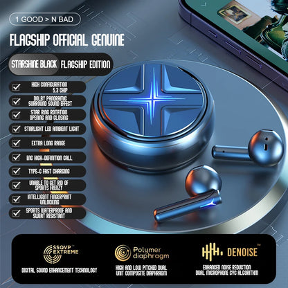 Soleeanre Wireless Headphones Earphone Sports Headset Aluminum Starring Ring Metal Alloy Gaming Earbuds Starburst Light Effect