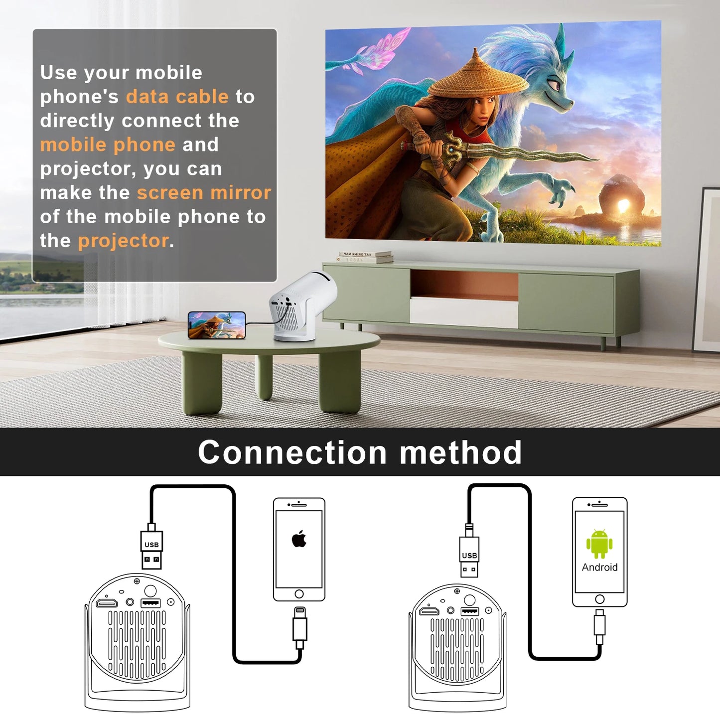 Salange Q5 Wireless Mini Projector WIFI 6 1080P Support Portable 180° Rotatable Video Projector Compatible for Android IOS