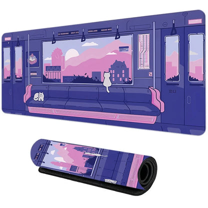 Cute Cat in Lavender Mouse Pad Large Computer Office Game Table Mat XXL Rubber Anti-slip Gaming Keyboard Mousepad Long Desk Pads
