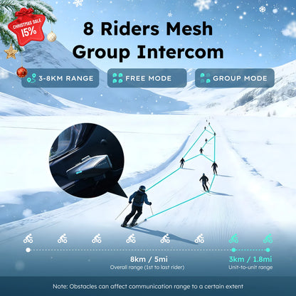 ASMAX S1 Bluetooth Motorcycle Intercom 8 Riders Communication Headset with FM & ENC Mic, Voice Control, IPX7 Waterproof