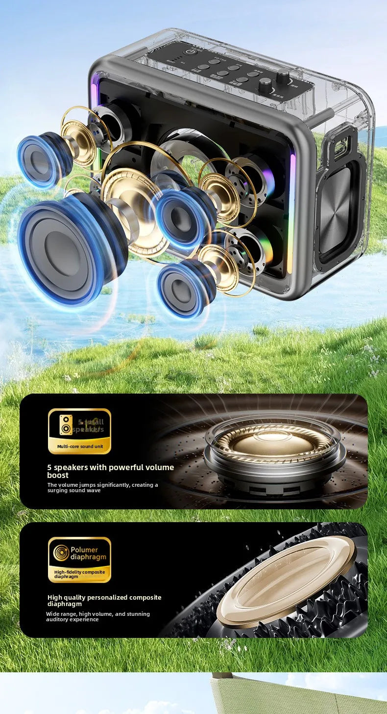 MW Audio Bluetooth Speaker LED Light Dual Mic Karaoke Outdoor Bass Booming Long Battery Life