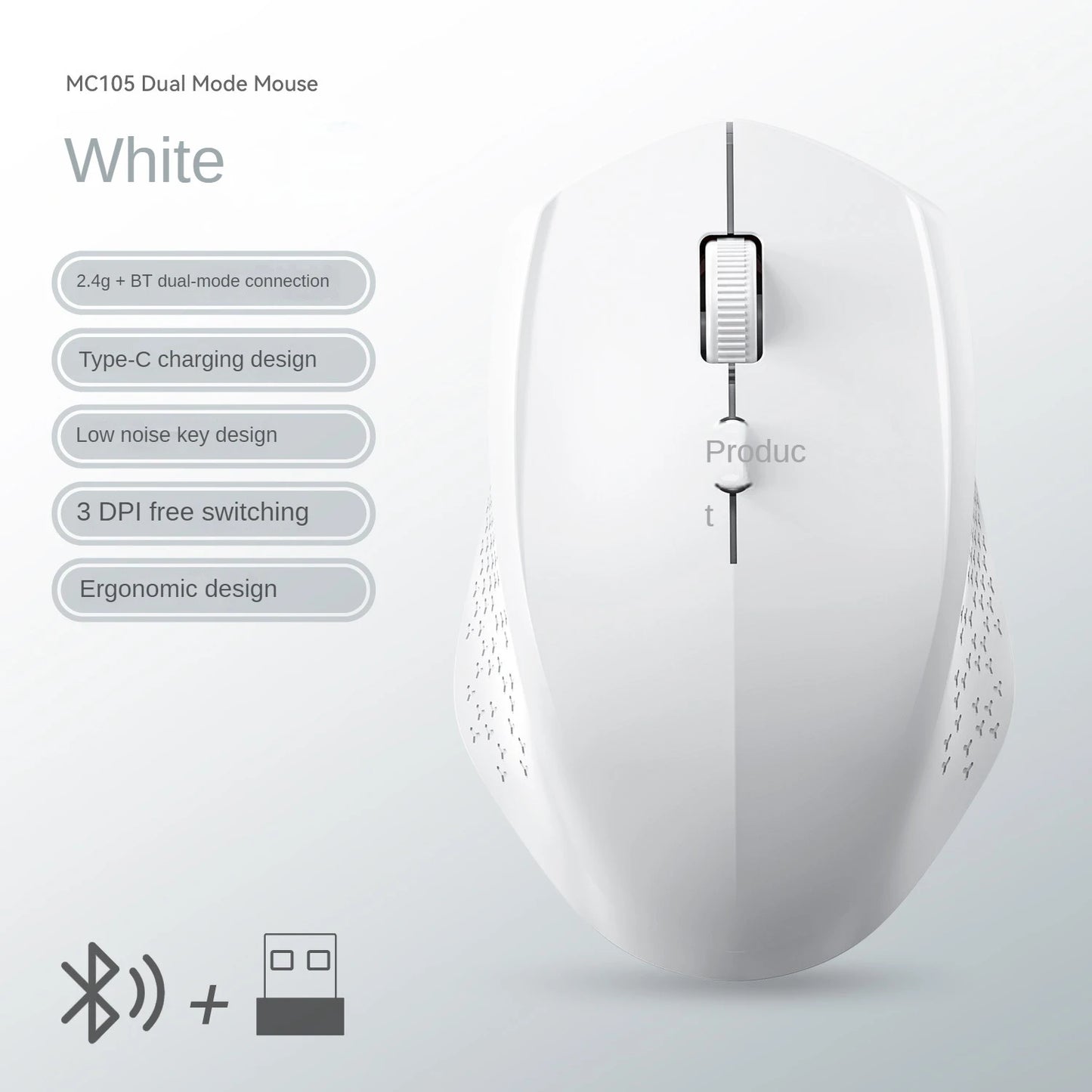 Dual-Mode Bluetooth 5.2 Mouse 2.4G Wireless Mouse Office Silent Mouse Rechargeable Gaming Mouse 1600DPI Mice For Laptop Computer
