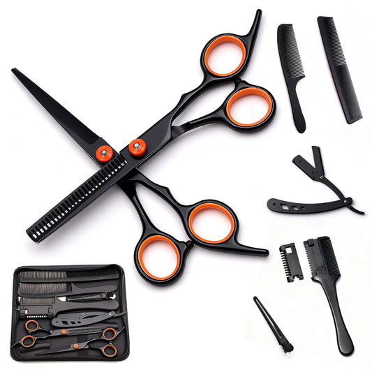 6 Inch Multifunctional Hair Cutting Scissors Complete Kit with Straight Thinning Shears Comb Professional Home Use and Salon