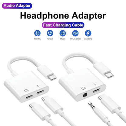 2-in-1 Audio Adapter USB C to 3 5 mm Jack Type-C Charging 3.5mm Aux Cable For Samsung Xiaomi Huawei Wired Headphones Connector