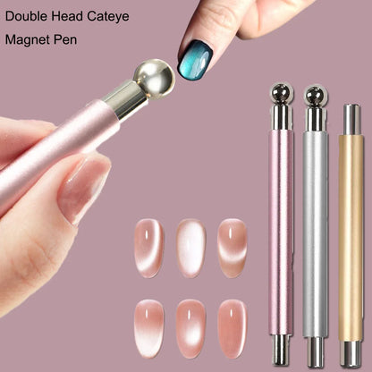 1PC Double Head Nail Cat Eye Magnet Pen Strong Magnetic Bar With Steel Ball For Cateye Gel Polish DIY Glass Bead Effect NailTool