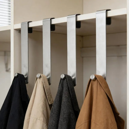 No Drill Stainless Steel Door Hook Rustproof Bath Hook Detachable Space Saving Closet Removable Hanger Towel Coat Bath Kitchen