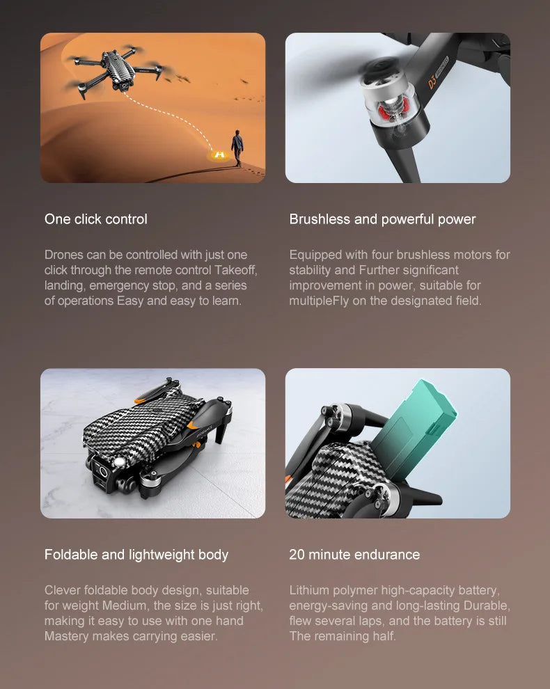 1 Set D3 Drone HD Aerial Photography Brushless Motor Dual Camera Obstacle Avoidance Optical Flow Positioning New Year Present