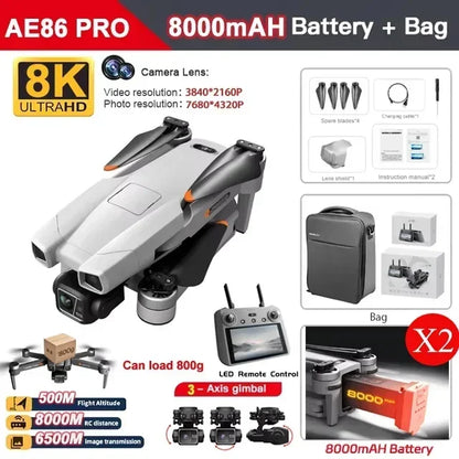 AE86 PRO MAX GPS Drone Professional 8K HD ESC Camera 5G FPV WiFi With 3-Axis Gimbal Flight 28 Minute Brushless RC Quadcopter 8KM