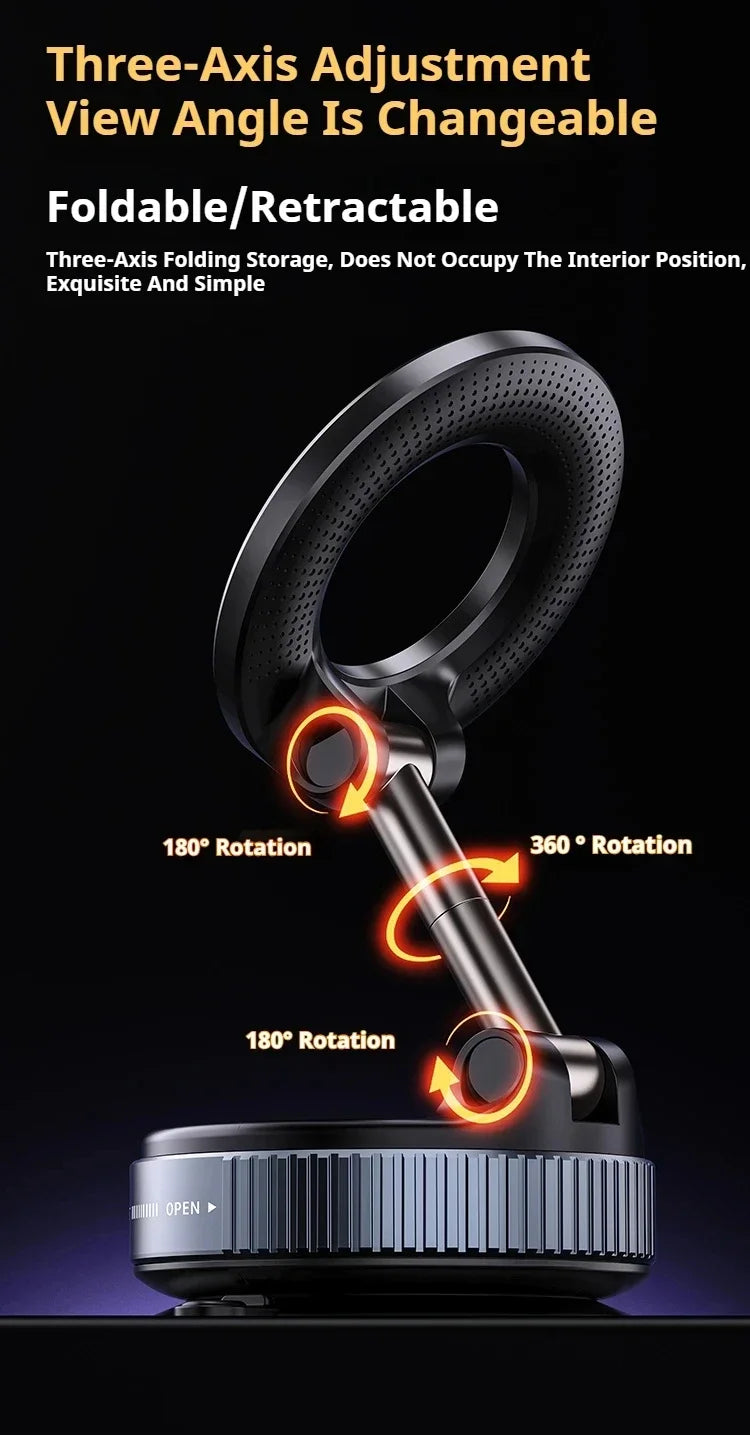 Car Phone Holder Suction Cup Vacuum Magnetic Phone Stand 360° rotatable and Foldable Suction Cup Phone Holder