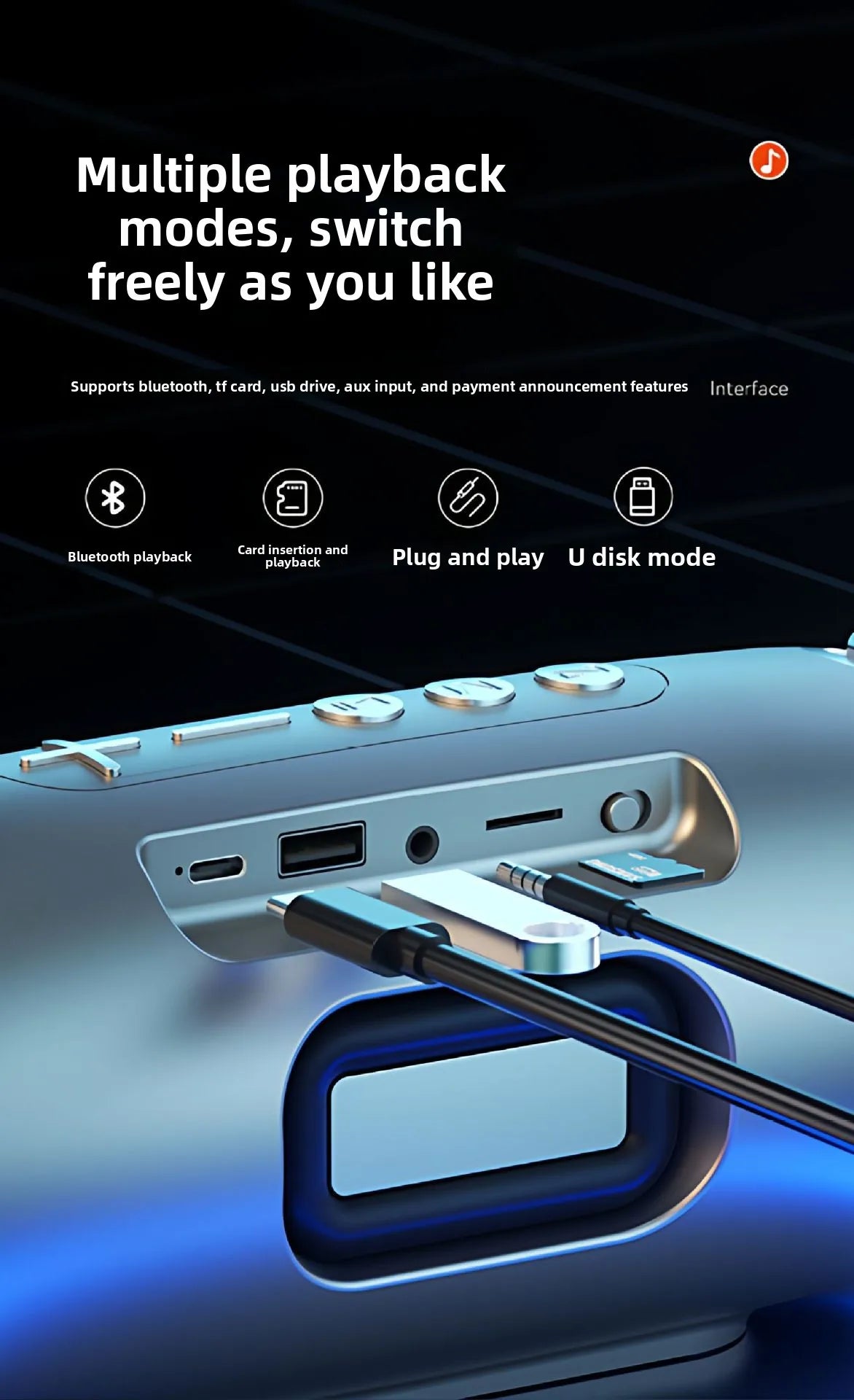 Portable Waterproof Bluetooth Speaker with Bass Stereo Sound LED Light Wireless Outdoor Speaker