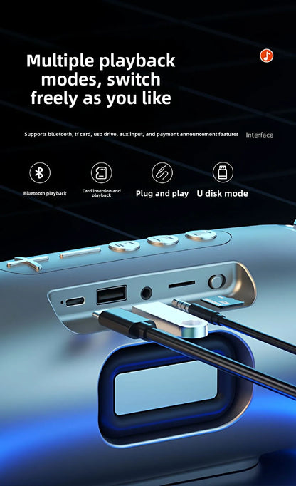 Portable Waterproof Bluetooth Speaker with Bass Stereo Sound LED Light Wireless Outdoor Speaker