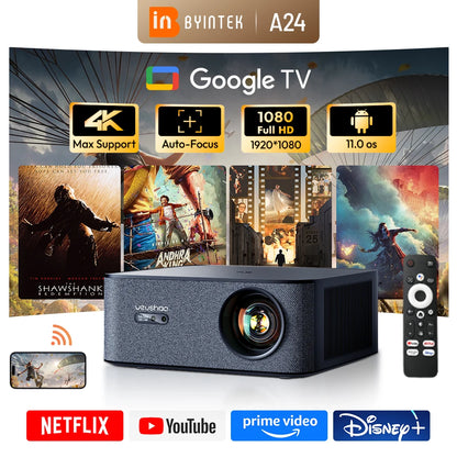 VEVSHAO A24 Projector 4K Full HD 1080P 1700ANSI Smart Home Theater Projector for Office Meeting Video