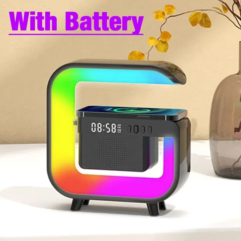 FM TF Bluetooth Speaker Phone Wireless Charger RGB Light for iPhone 16~12 Samsung Xiaomi Fast Charging Home Portable Speakers