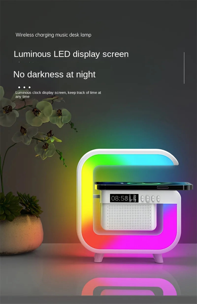 FM TF Bluetooth Speaker Phone Wireless Charger RGB Light for iPhone 16~12 Samsung Xiaomi Fast Charging Home Portable Speakers