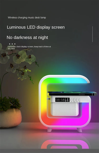 FM TF Bluetooth Speaker Phone Wireless Charger RGB Light for iPhone 16~12 Samsung Xiaomi Fast Charging Home Portable Speakers