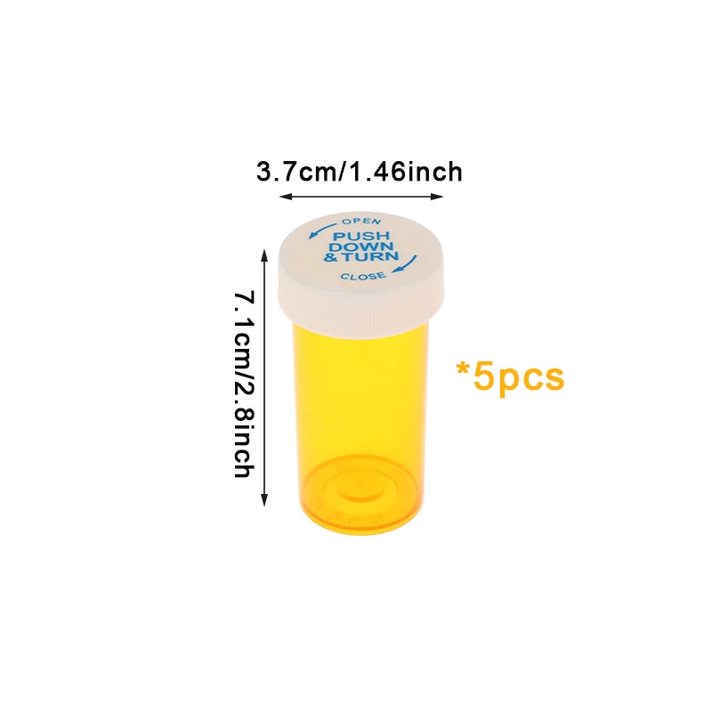 5Pcs Plastic Medicine Pill Bottles With Child Resistant Caps Medicine Containers Travel Pill Vials - 6/8/13/16/20/30/40/60 Dram
