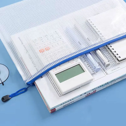 5PCS A3/A4/A5/A6 Mesh Zipper Pouch Document Bag Waterproof Zip File Folders Pencil Case Storage Bags School Office Supplies