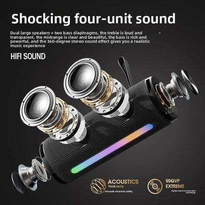 MW Audio Portable Bluetooth Speaker RGB Lights Waterproof Dual Drivers Bass Wireless Speaker Bluetooth 5 2