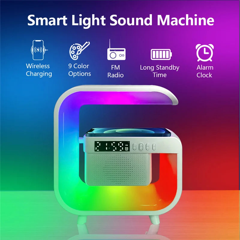 FM TF Bluetooth Speaker Phone Wireless Charger RGB Light for iPhone 16~12 Samsung Xiaomi Fast Charging Home Portable Speakers