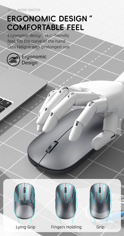 2.4Ghz Bluetooth Wireless Mouse Dual Mode Rechargeable Ergonomic Rechargeable Mice Gaming Mouse for PC/Laptop/Macbook