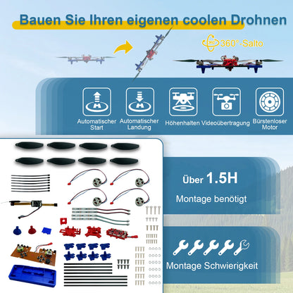 Quadrotor drone DIY kit: A unique STEM project with brushless motor, optical flow floating, one-click Start and