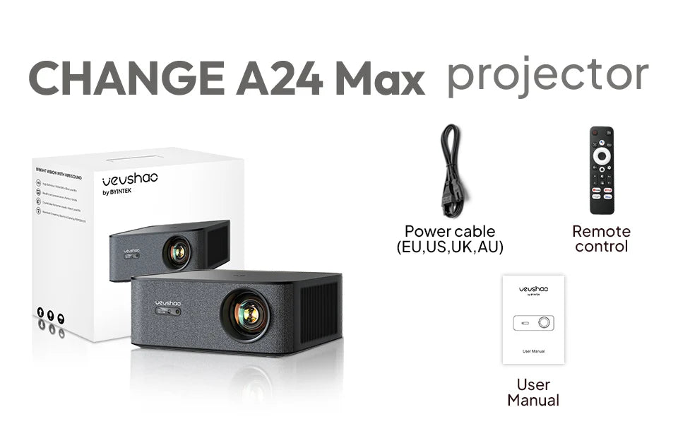 VEVSHAO A24 Projector 4K Full HD 1080P 1700ANSI Smart Home Theater Projector for Office Meeting Video