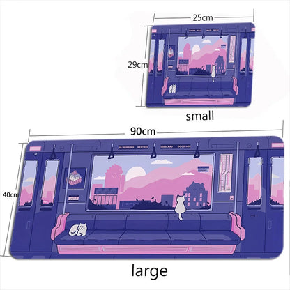 Cute Cat in Lavender Mouse Pad Large Computer Office Game Table Mat XXL Rubber Anti-slip Gaming Keyboard Mousepad Long Desk Pads