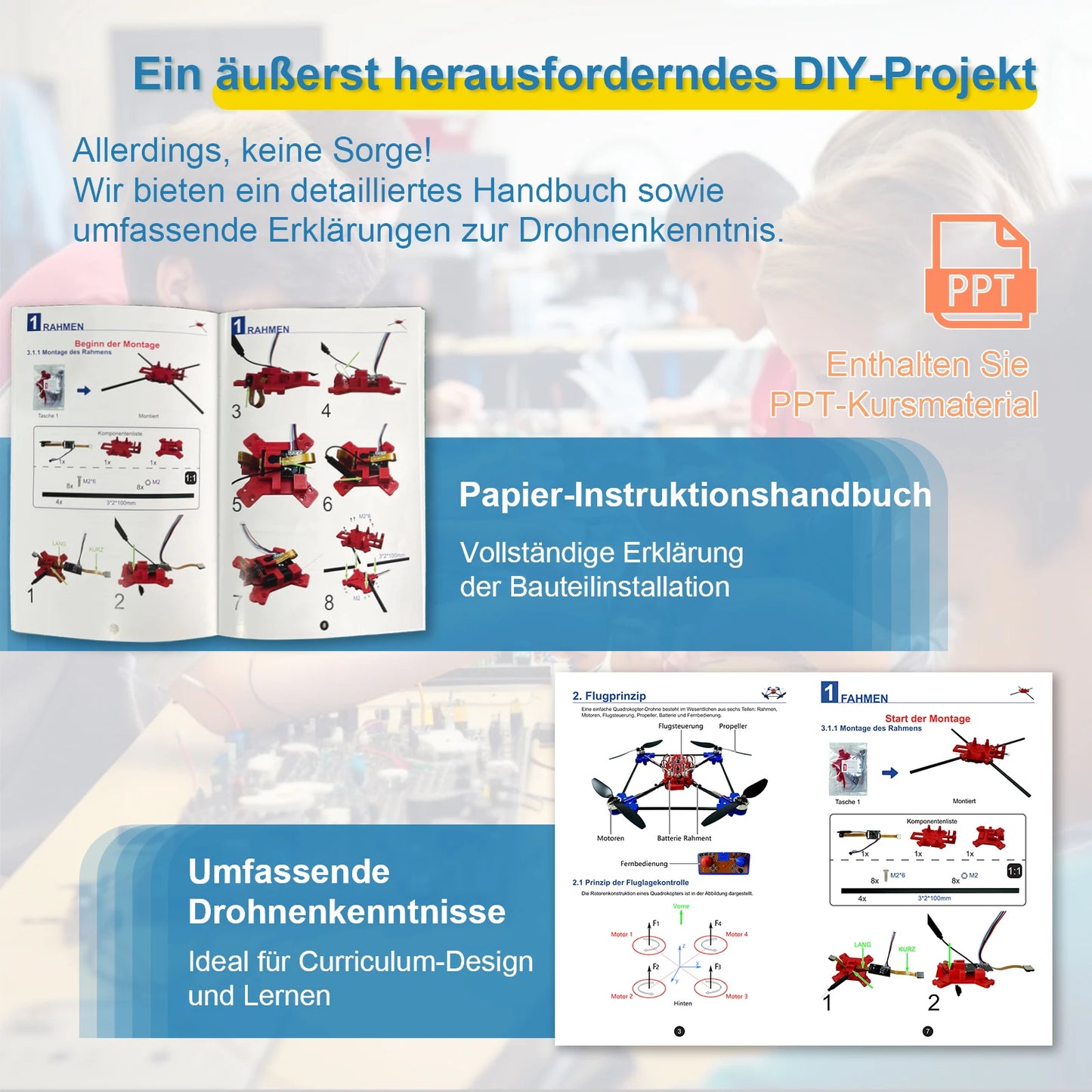 Quadrotor drone DIY kit: A unique STEM project with brushless motor, optical flow floating, one-click Start and