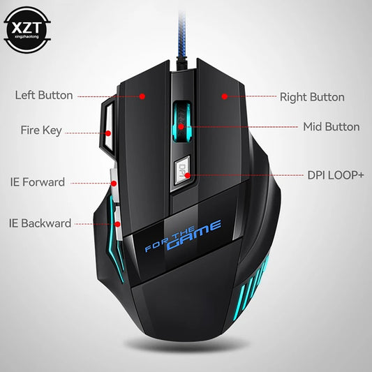 Professional Wired Gaming Mouse 7 Button 5500 DPI LED Optical USB Gamer Computer Mouse Mice Cable Mouse High Quality