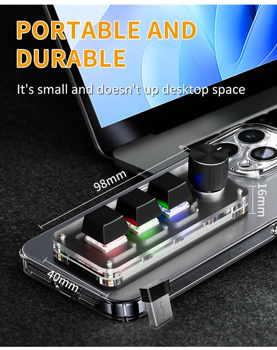 2.4G 3-key Customize Bluetooth Keyboard Macro Knob Copy Paste Shortcut Key E-sports Game Mini Mechanical Hot Plug Mini Keyboard